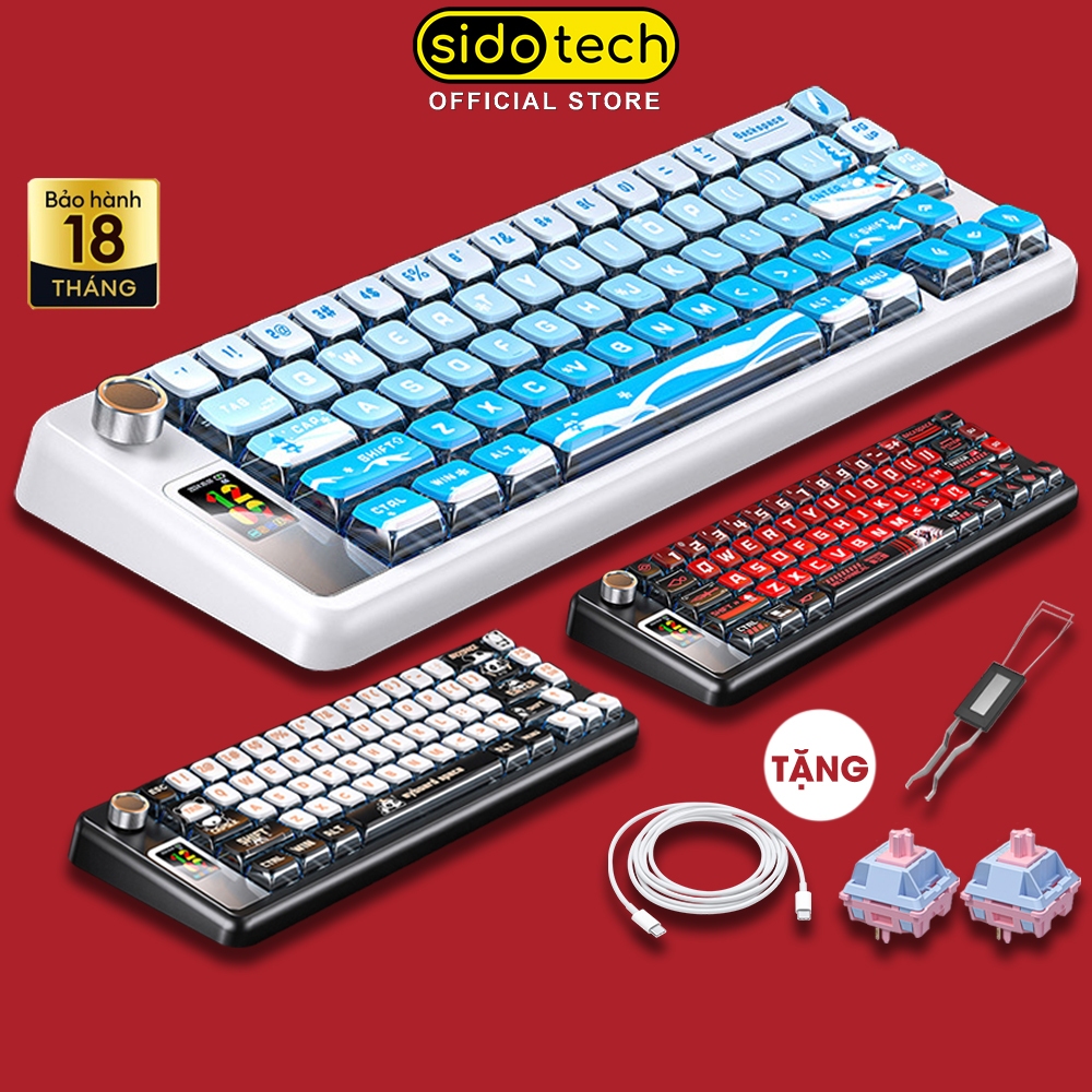 Bàn phím cơ gaming SIDOTECH YINDIAO Y65S không dây layout 65  bluetooth có màn hình núm xoay app