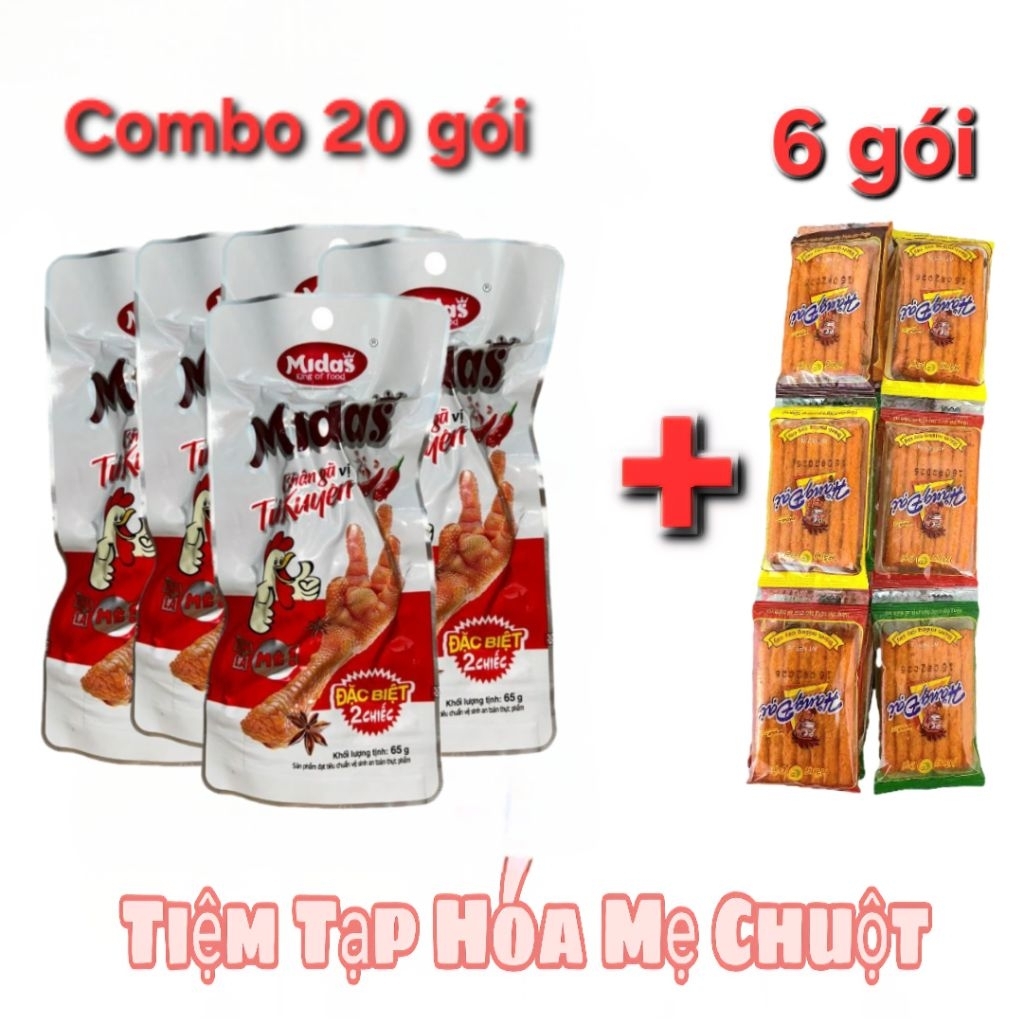 COMBO 20 gói TẶNG 6 gói cay cay, Chân gà Đặc Biệt 68g 2 chân 1 gói, chân gà cay Tứ Xuyên, Chân gà Mi