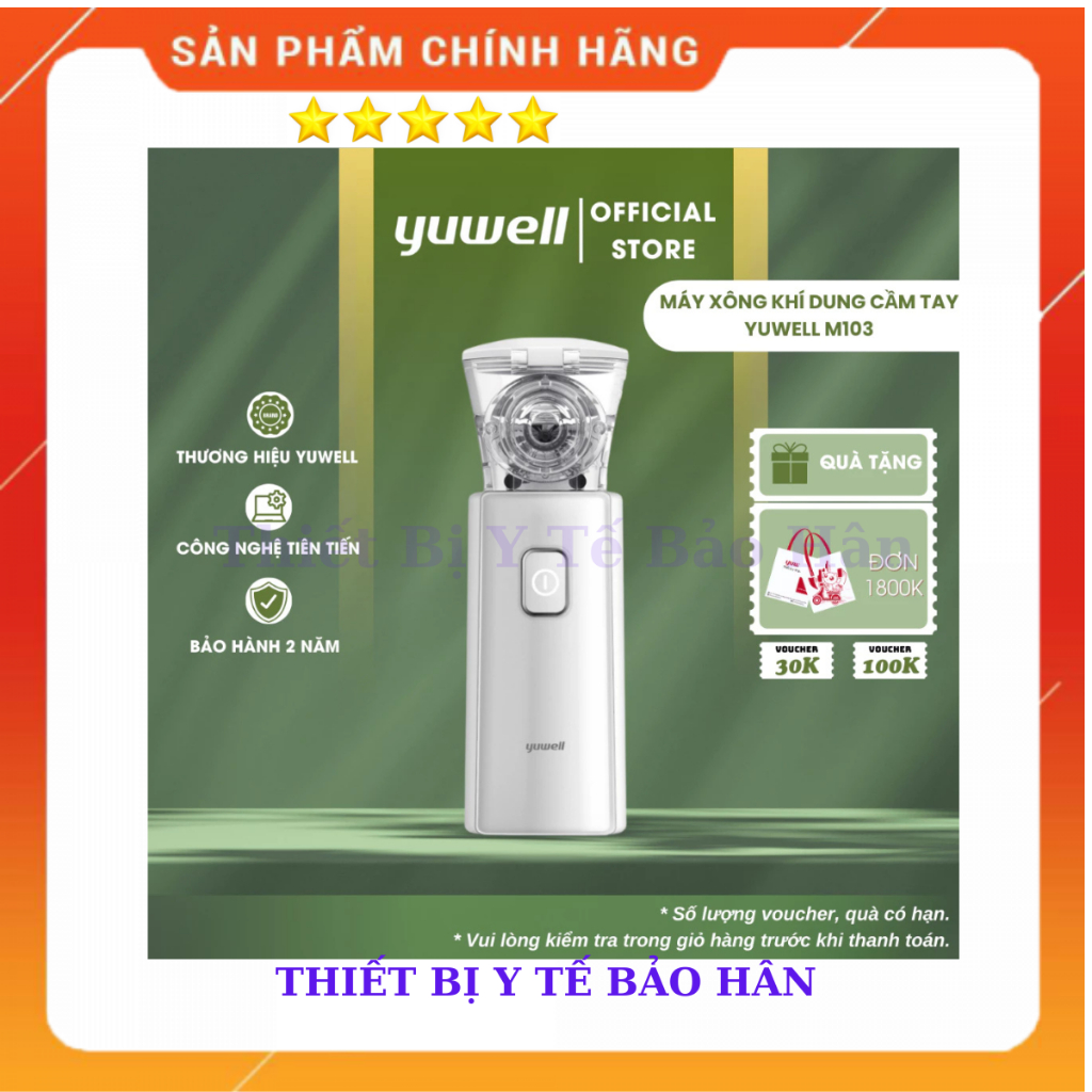 Máy Xông Khí Dung, Xông Mũi Họng Cầm Tay Yuwell M103 -Hỗ Trợ Viêm Phổi, Viêm Phế Quản-Bảo Hành 2 Năm