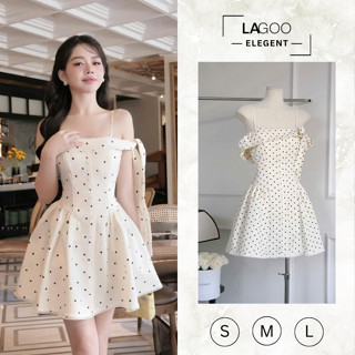  Đầm Saly Chấm Bi Trắng Nữ Tính Váy Ngắn Xòe Dự Tiệc Dây Mảnh Nơ Vai Buộc Thanh Lịch Hot Trend Lagoo Elegent 