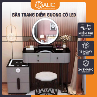 Bàn Trang Điểm 80cm & 1m Có Gương LED, Sạc Không Dây, Loa Bluetooth – Dalic Furniture