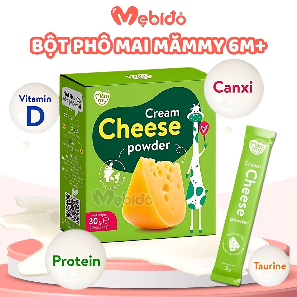 Bột phô mai tách muối Mămmy, cháo cho bé ăn dặm, hộp 10 ống (3g/ ống)