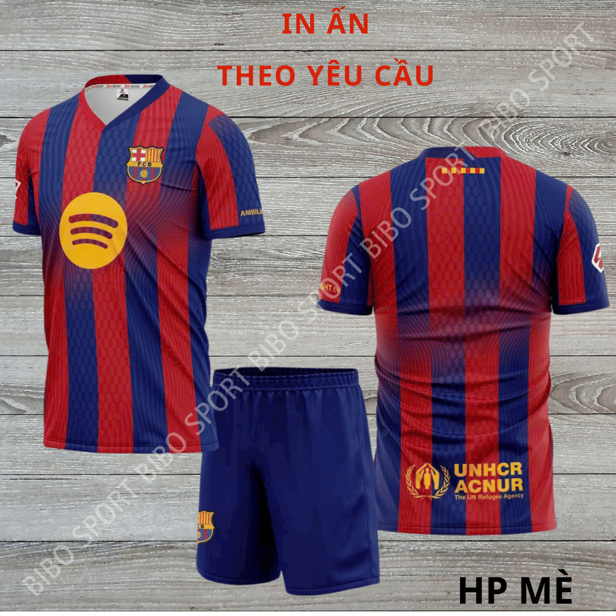 Quần Áo Bóng Đá Barca Đỏ Sọc - Vải Mè HP – In Tên Số Theo Yêu Cầu BIBO SPORT
