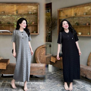 PHÚC HÂN QC | Váy suông len dáng dài MTG phối cúc cổ thêu hình – Freesize váy bầu mặc đẹp ở nhà & đi chơi