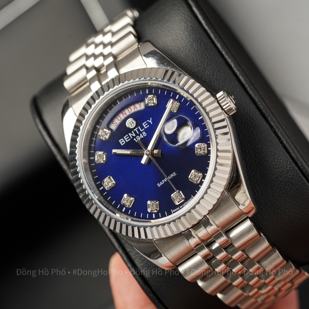 Đồng hồ nam chính hãng Bentley BL2333-10M dây thép không gỉ, máy pin mặt kính sapphire size 40mm