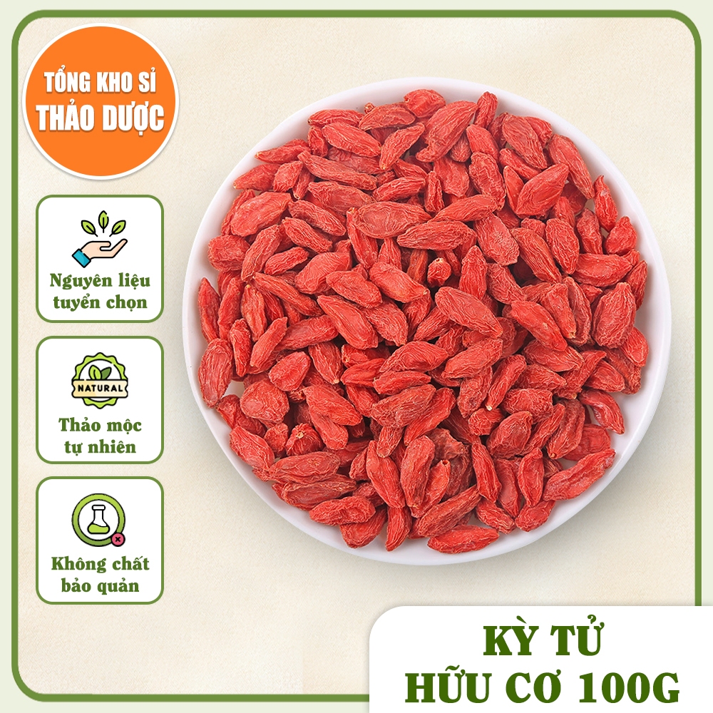 Kỳ tử hữu cơ 100g, trà kỷ tử, hạt to, đỏ, vị ngọt, dùng pha trà, chưng yến, nấu chè dưỡng nhan