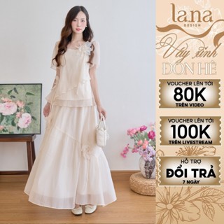 Set váy Uyển Ngọc thiết kế LA.NA DESIGN chất tơ xốp mềm mại, nhẹ nhàng đính hoa nổi bật - SV250
