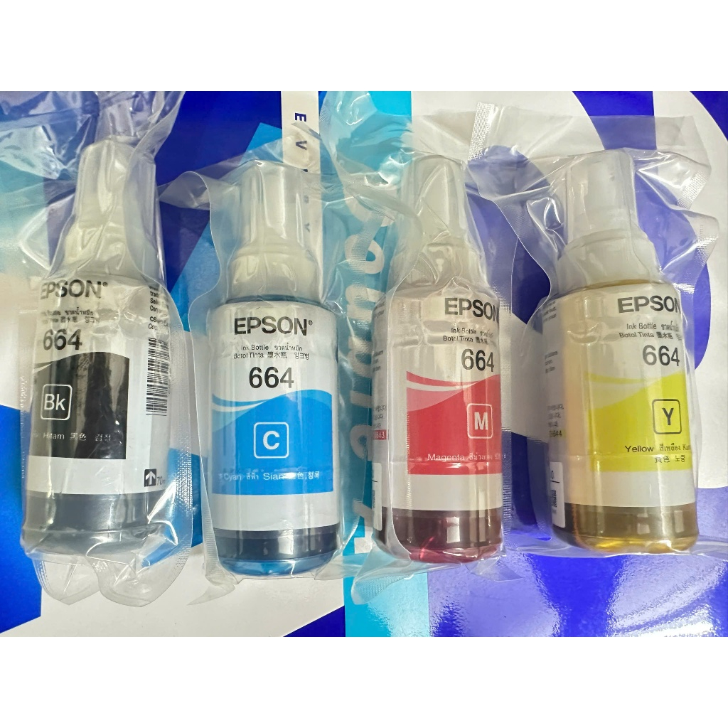 Bộ mực Chính hãng Epson T664 ( Hàng Bóc Máy ) Đen, Xanh, Đỏ, Vàng – Cho máy L120/ L220/ L300/ L310/ L360/ L365/ L1300