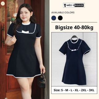  Đầm BIGSIZE Mèo Ú váy cổ tròn viền ren đính nơ dáng xoè tiểu thư chất Vitex cao cấp 533 
