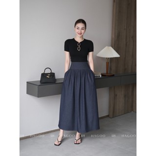 Chân váy xoè nữ denim dáng dài cạp cao tôn dáng HAGOO chất liệu jean cotton mềm mại [CV667]