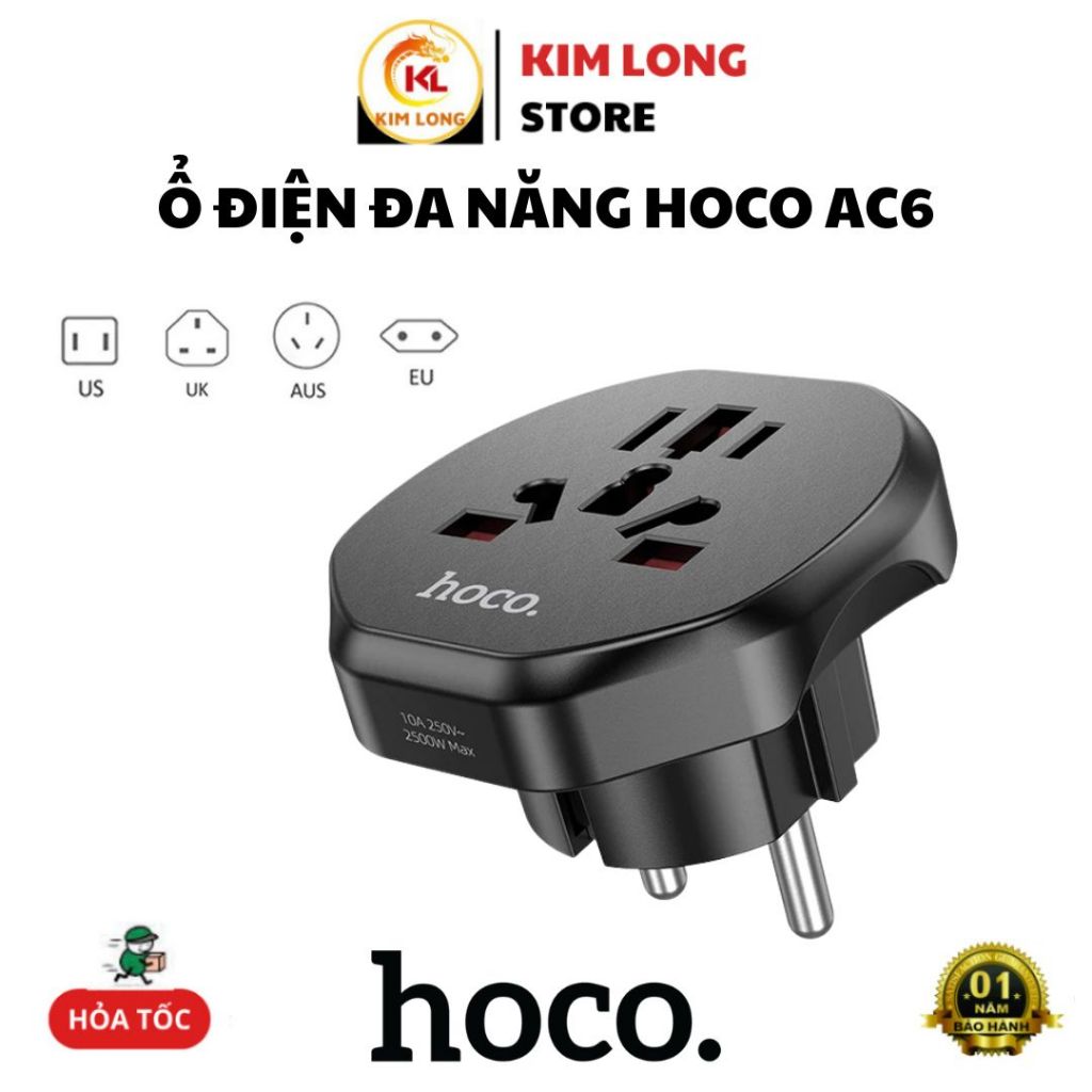 Hoco Phích Cắm Sạc AC6 Đa Năng Tiện Dụng Khi Đi Du Lịch - Ổ Điện Hoco AC6 Unimpeded Universal Conver