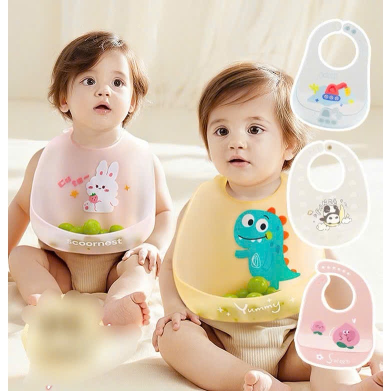 Combo 3 yếm ăn dặm có máng silicon chống thấm cho bé Mẹ Bé Pinus Yếm ăn dặm cho bé