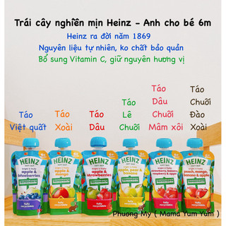  Date 6,9 2026 Trái cây hoa quả nghiền Sữa chua HEINZ bổ sung vitamin C cho bé từ 6 tháng 6m nội địa Anh 