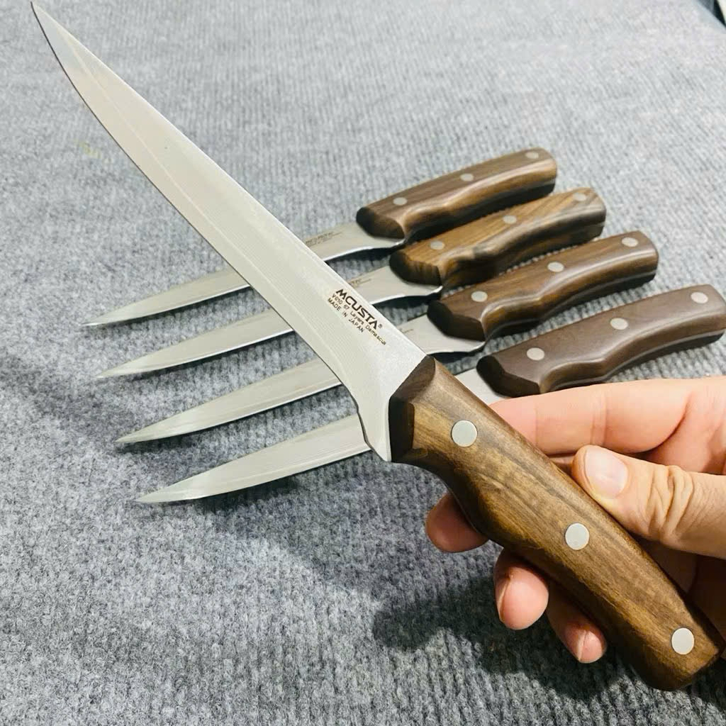 Hiệu Mcusta Dao Gọt Lọc Thịt Cá Dài 26cm Thép Không Rỉ Lưỡi 14.5cm Dày 2.5mm Cán Gỗ Tiện Lợi Cho Nhà