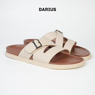 Dép da nam quai chéo cao cấp DARIUS da Microfiber, Sandal thời trang chống trượt, êm chân bảo hành 6 tháng -D359 Màu Kem