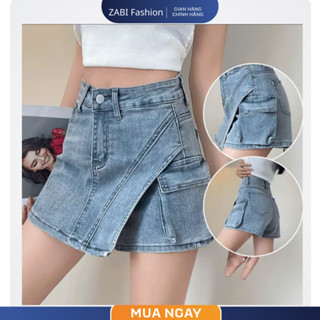  Quần short jeans nữ giả váy ZABI dáng chữ A có túi hộp phong cách trẻ trung năng động QS017 