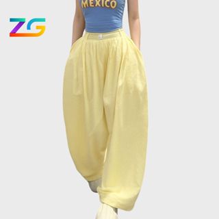 Quần ống rộng Unisex Harem dáng thụng chất vải dù gió nhăn QZG14.