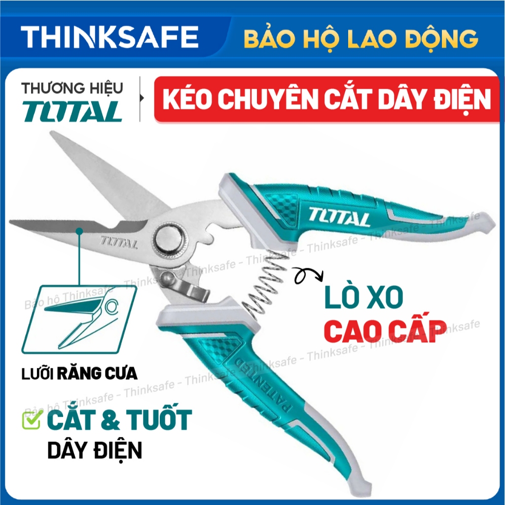 Kéo cắt dây điện Total THT118871 kìm thợ điện 200mm thép không gỉ lưỡi kéo có răng kéo cắt kẽm cắt cáp - Thinksafe 