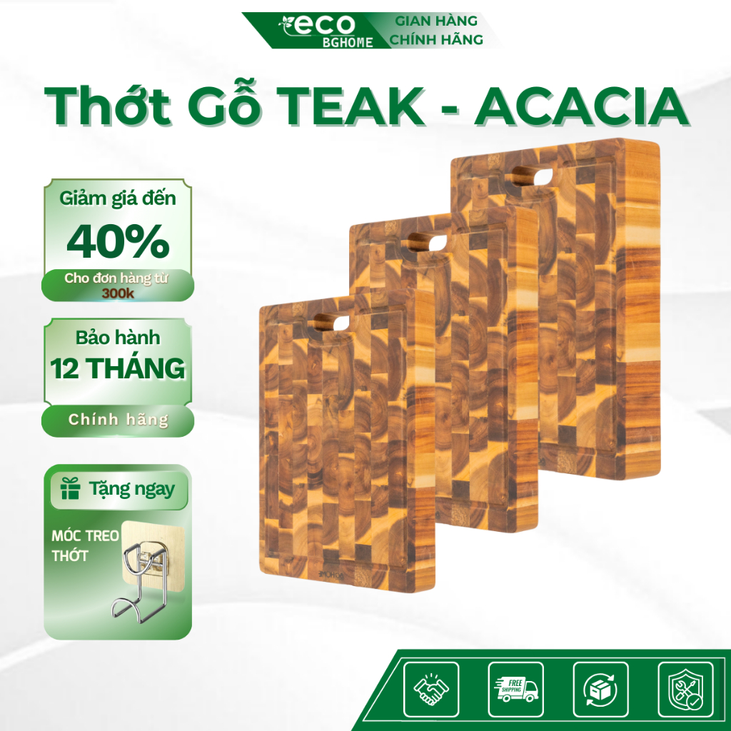  Thớt Gỗ TEAK -  Acacia Xuất Khẩu Thương Hiệu BG Home - An Toàn Thực Phẩm Hình Chữ Nhật 
