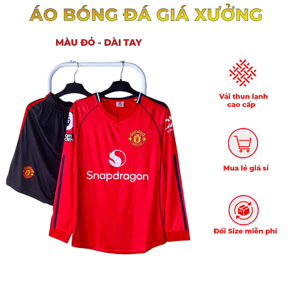 Bộ quần áo đá bóng CLB MU DÀI TAY đỏ mới 2025 đồ đá banh vải thun lạnh cao cấp co dãn thoáng khí