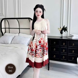 Đầm ngủ hai dây Yếm chất liệu Lụa Latin họa tiết Siêu Mềm Mát Không Nhăn Y2