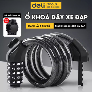 Khóa Dây Xe Đạp Xe Máy Deli Mật Mã 4-5 Chữ Số Chống Trộm Hiệu Quả, Tặng Kèm Giá Đỡ Khoá