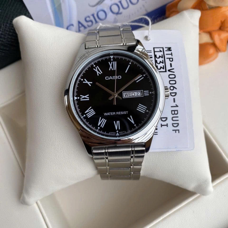 Đồng Hồ Đôi Casio Tay Nhỏ V006D Máy Pin Quartz Dây Kim Loại Mặt Đen Kính Khoáng Size 38mm và 25mm Chính Hãng | BigBuy360 - bigbuy360.vn