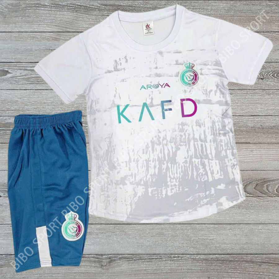 Quần Áo Bóng Đá Alnassr Trắng Trẻ Em Siêu Dễ Thương Vải mè Nhật Cao Cấp DK – In Tên Số Theo Yêu Cầu 
