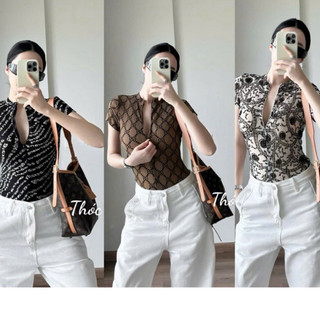 Áo bodysuit nữ cổ khoá slay cộc tay kèm ảnh thật chất a25