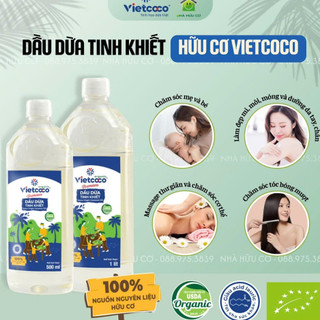 Dầu dừa hữu cơ ép lạnh nguyên chất organic vietcoco 250ml-1 lít