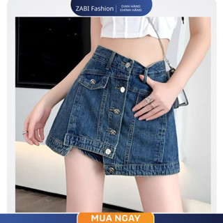  Quần short jeans nữ giả váy ZABI lưng cao thiết kế 5 nút dáng chữ A năng động cá tính QS016 
