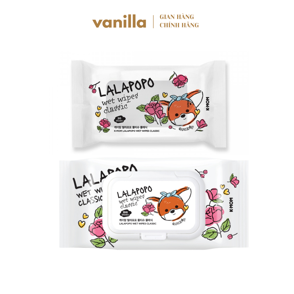 Khăn Ướt Thuần Chay K-Mom Lalapopo Hàn Quốc (100c)