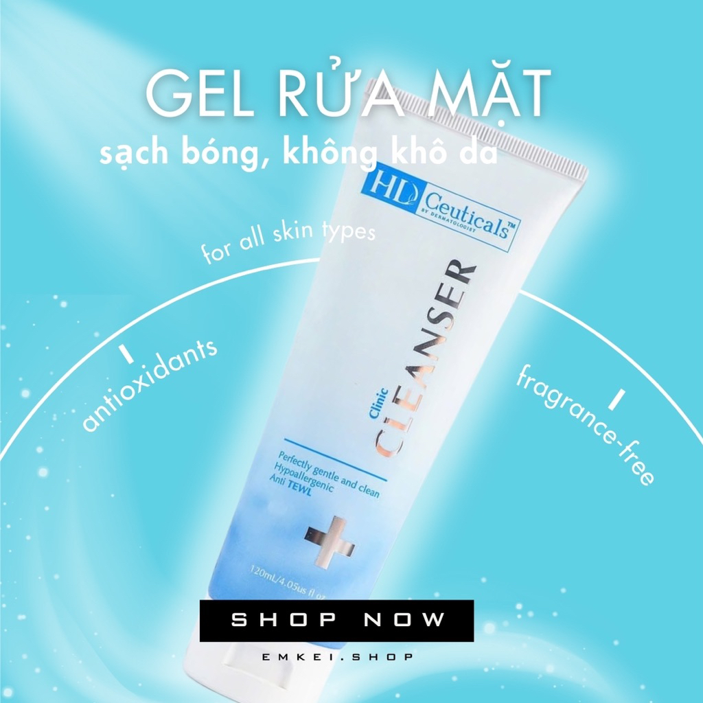 [CLINIC CLEANSER]- Sữa rửa mặt không bọt không khô da, phù hợp kể cả làn da nhạy cảm HD Ceuticals / 