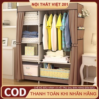 Tủ Quần Áo Tủ Vải Có Rèm Khung Kim Loại Chắc Chắn Nhiều Ngăn Tiết Kiệm Không Gian
