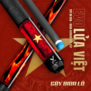   TẶNG GĂNG TAY MAX-LỰK VN  EVO Lửa Việt - Gậy Bida Lỗ Ngọn Carbon Cao Cấp - Chính Hãng 