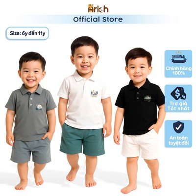Áo Polo trẻ em arich chất liệu Modal co dãn, thoáng mát cho Bé 21kg đến 35kg