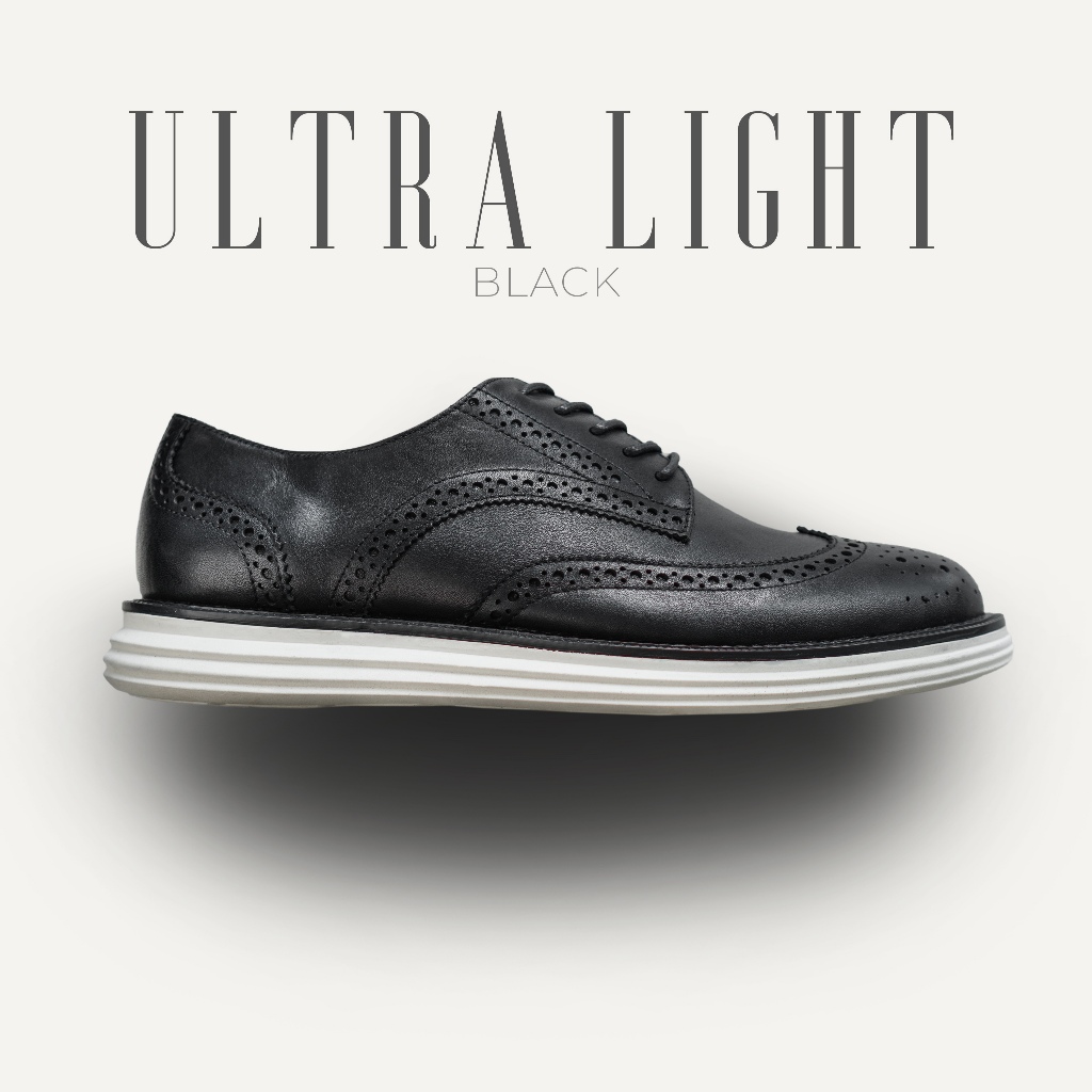Giày tây nam đế bằng siêu nhẹ ULTRA LIGHT BLACK, giày da bò nam màu đen thời trang êm chân TONKIN