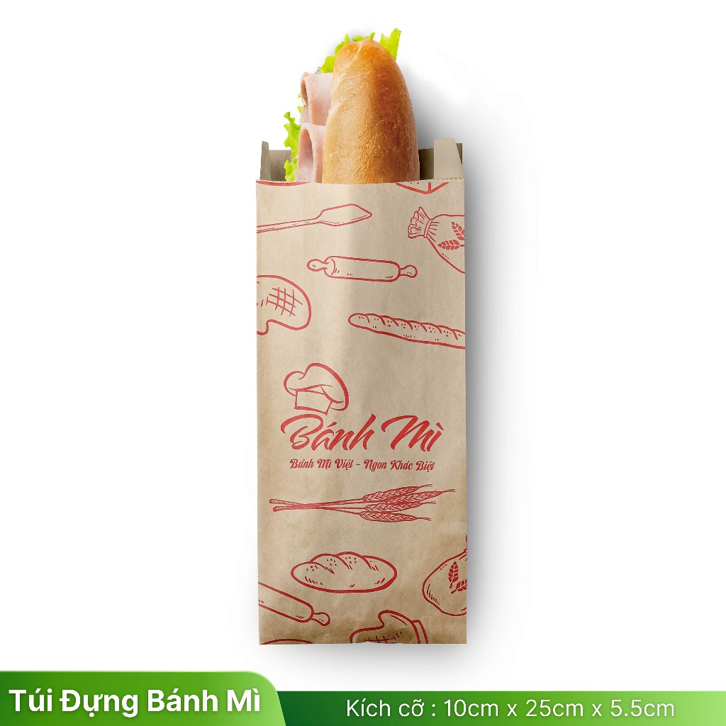 100 Túi Giấy Kraft Đựng Bánh Mì MT Giấy Nâu