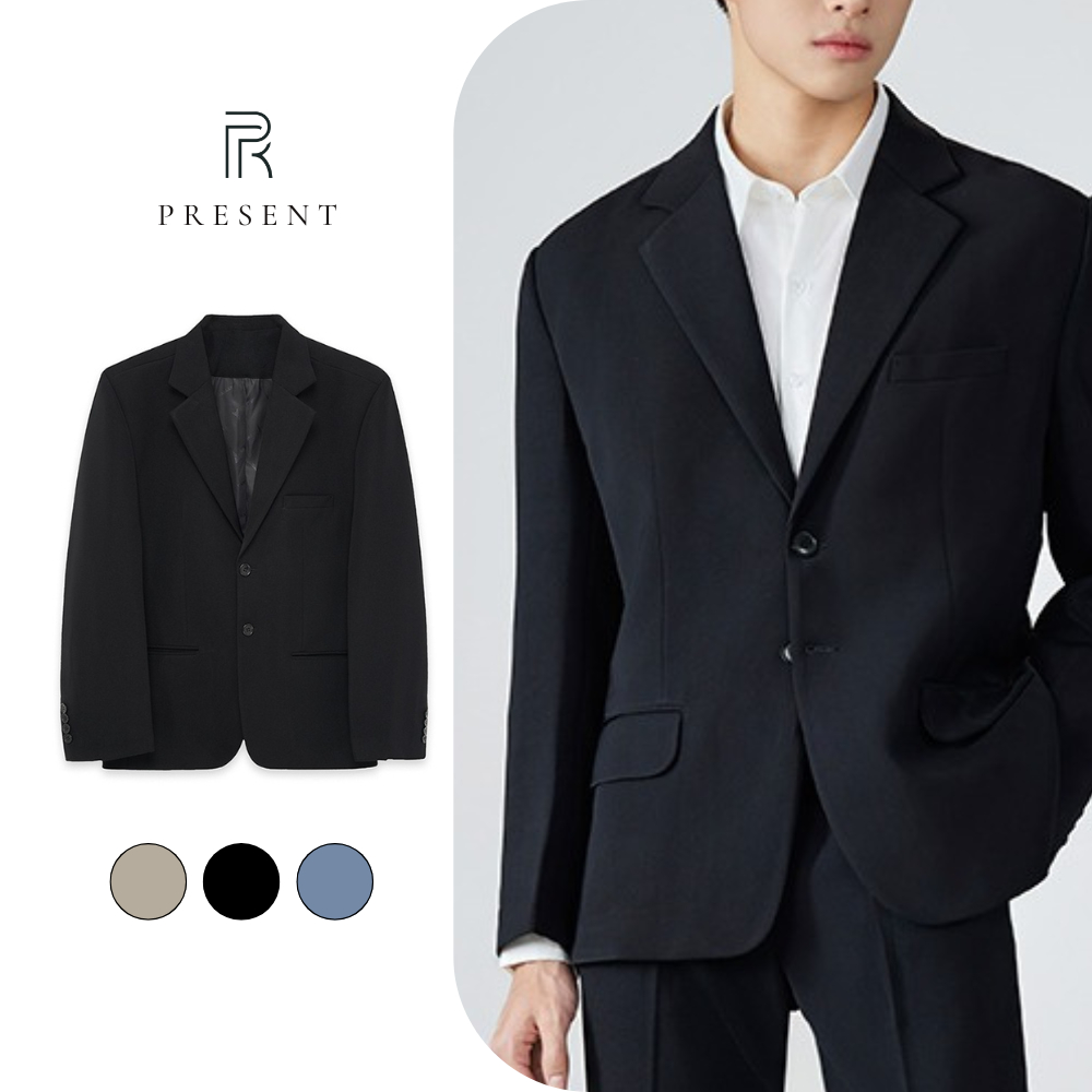 Áo Khoác Blazer Nam Dài Tay PRESENT Classic 2 Lớp Đầy Dặn, Có Đệm Vai Tinh Tế Phong Cách Hàn Quốc