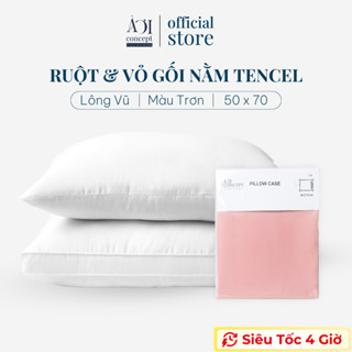 Combo Ruột Gối và Vỏ Gối nằm lụa Tencel 60s cao cấp À Ơi Concept size 50x70cm màu trơn Hỗ trợ giấc ngủ tự nhiên Cotton