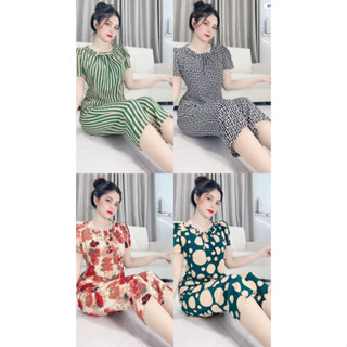  { Quần 9 Tấc } Đồ Bộ Cổ Đính Ngọc Trai Vải Lụa Mango Size Từ 47-70 Kí 