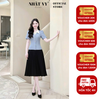 Áo lẻ nữ (KHÔNG KÈM VÁY) Nhật Vy tay ngắn cổ sơ mi bigsize chất lụa công sở dự tiệc màu xám đen nâu - D3380