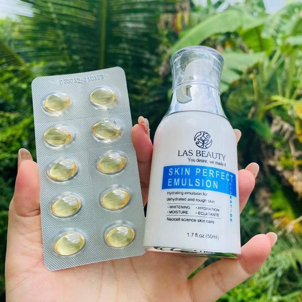 Sữa dưỡng Rong Nho Nhật Bản Las Beauty truyền trắng dưỡng da căng bóng Skin Perfect Emulsion 50ml - xả hàng