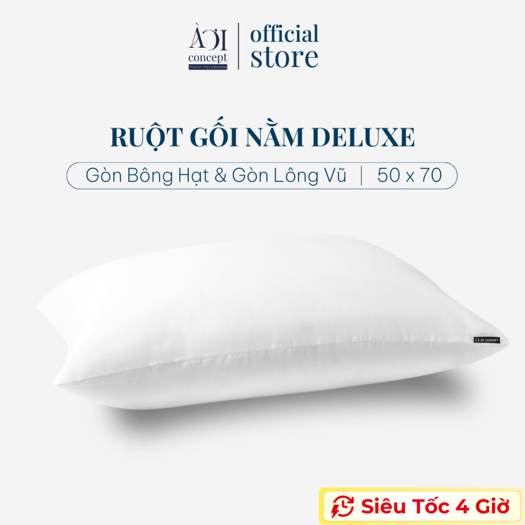 Ruột Gối Nằm Gòn Lông Vũ Gòn Bông Hạt Deluxe Pillow AOICONCEPT Size 50x70 Gối Nằm chuẩn khách sạn hỗ