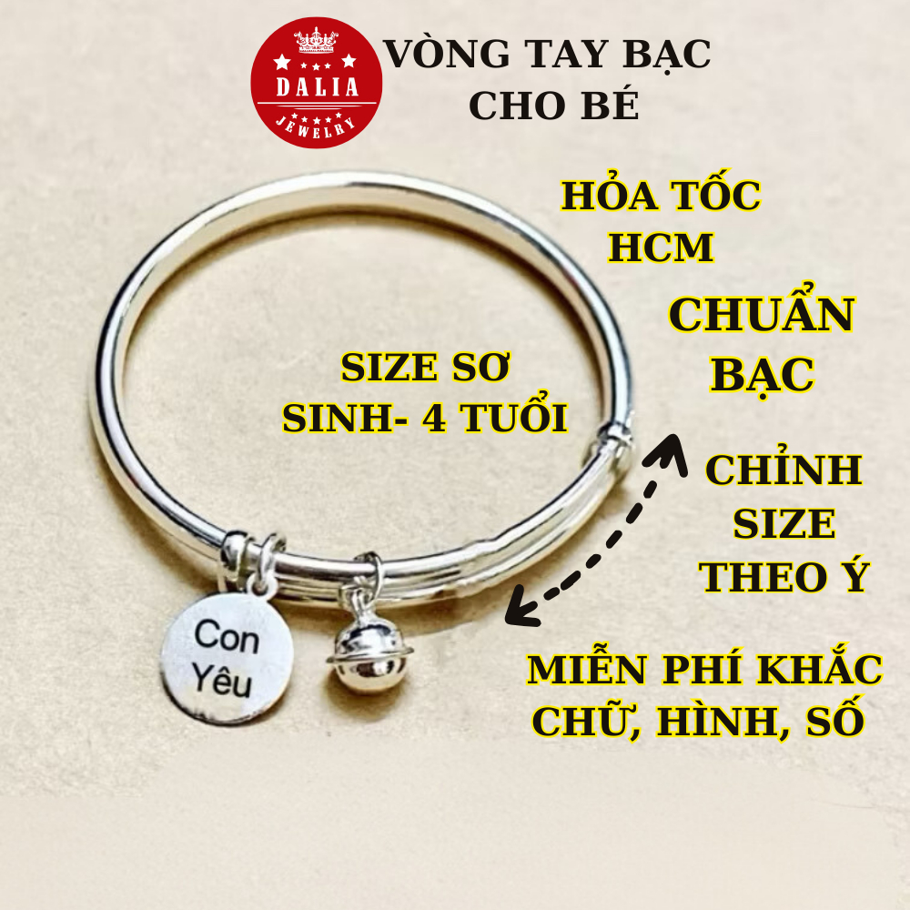 Quà tặng đầy tháng, thôi nôi cho bé ý nghĩa, Lắc bạc khắc tên, ngày sinh theo yêu cầu DaLiA Jewelry