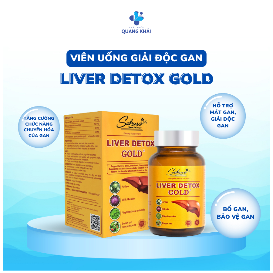 Viên Uống Giải Độc Gan Sakura Liver Detox Gold – Giảm Men Gan, Tăng Cường Chức Năng Gan, Lọ 30 Viên