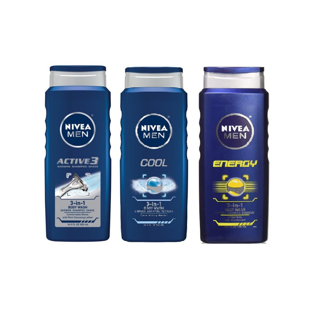Gel tắm, gội, làm mát 3 in 1 cho nam giới NIVEA Men 500ml -Active3/Cool/Energy/Maximum Hydration/Spo