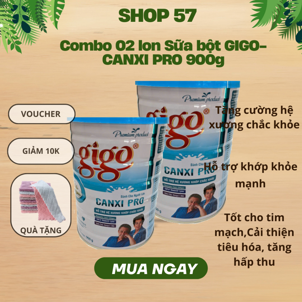 ((Date T8/2027)Combo 02 Hộp Sữa Bột Gigo Canxi Pro 900g Bổ Sung Canxi,Hỗ Trợ Xương Khớp
