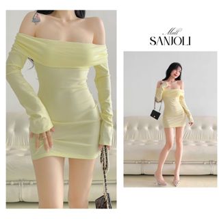  Váy Body Ngắn Trễ Vai Nữ SANJOLI Đầm Ôm Kiểu Nữ Tay Dài Hở Vai Chiết Eo Tôn Dáng VD018 