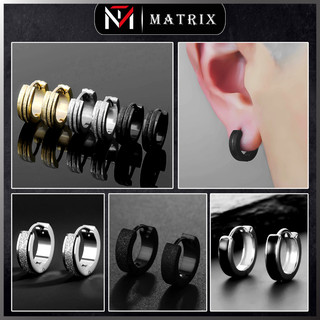  Khuyên Tai Tròn Titan Unisex – Hoa Tai Nam Nữ Màu Bạc Rãnh - Bông Tai Nhám Lấp Lánh Basic Matrix 